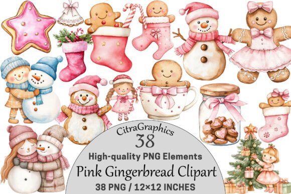 Download Pink Gingerbread Clipart Bundle. - Art Collection