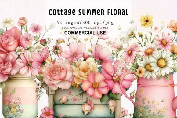 Download Whimsical Cottage Summer Floral Clipart - Summer Collection