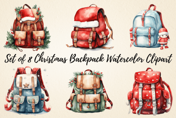 Download Christmas Backpack Watercolor Clipart - Art Collection