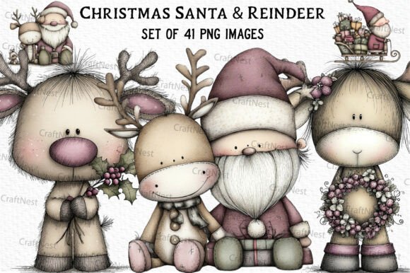 Download Christmas Santa &amp; Reindeer Clipart - Art Collection