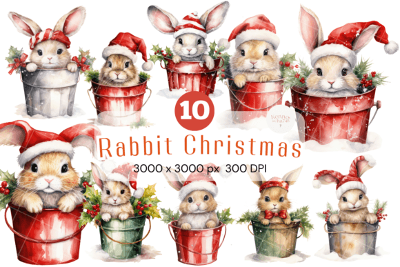 Download Christmas Bunny Watercolor Clipart Bundl - Art Collection