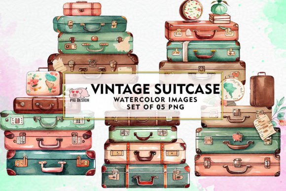 Download Vintage Suitcase Watercolor Clipart - Art Collection