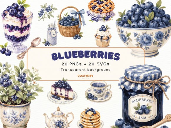 Download Blueberry Watercolor Cliparts, PNG SVG - Art Collection