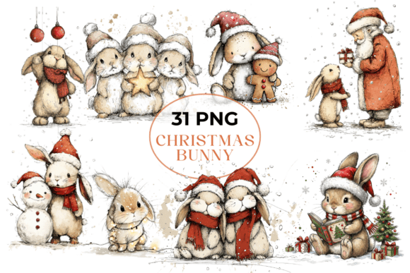 Download Whimsical Christmas Bunny Clipart Bundle - Art Collection