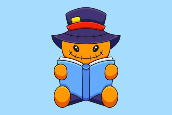 Download Cute Scarecrow Reading Book Cartoon - Art Collection