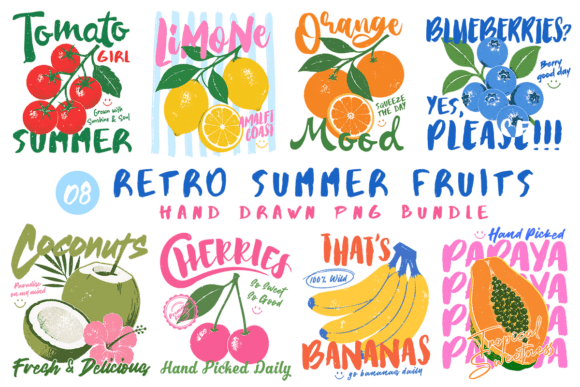 Download Retro Summer Fruits PNG Bundle - Summer Collection