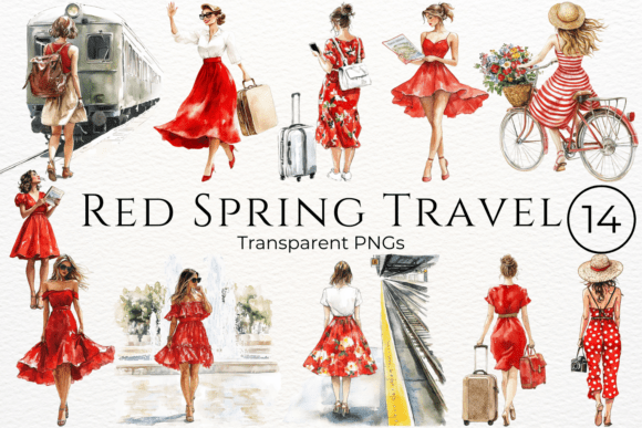 Download Red Spring Travel Watercolor Cliparts - Art Collection