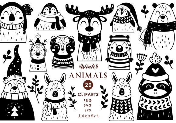 Download Black and White Winter Animals Clipart - Art Collection