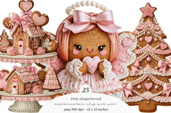 Download Pink Gingerbread Clipart Bundle - Art Collection