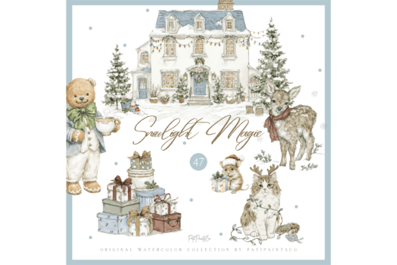 Download Cozy Vintage Winter Animals Clipart - Art Collection
