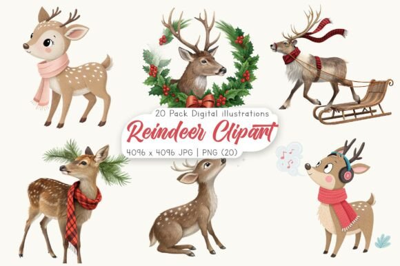 Download Watercolor Reindeer Clipart Bundle - Art Collection