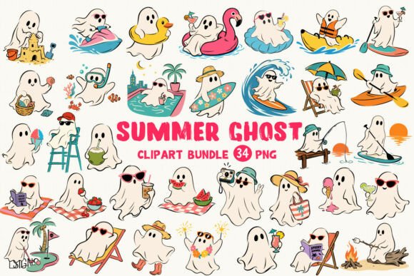 Download Summer Ghost Halloween Clipart Bundle - Summer Collection