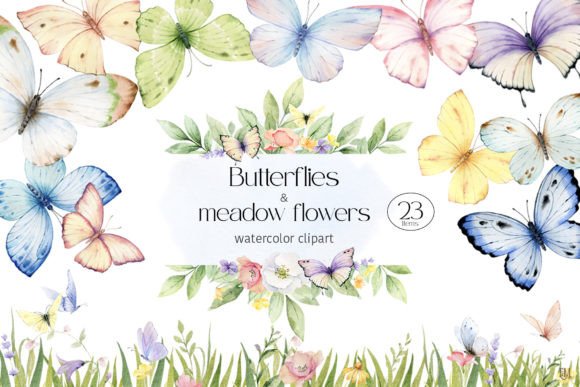 Download Watercolor Butterfly Flowers Clipart PNG - Art Collection
