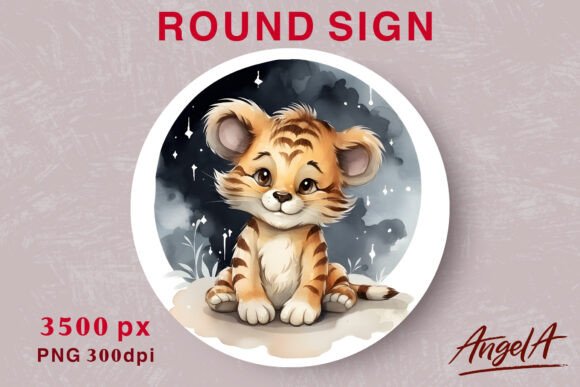 Download Round Kids Wall Art, Cute Baby Tiger - Art Collection