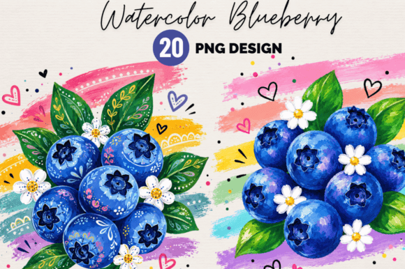 Download Watercolor Blueberry PNG Clipart Bundle - Art Collection