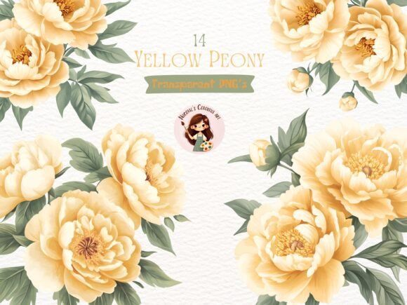 Download Watercolor Yellow Peony Clipart Bundle - Art Collection