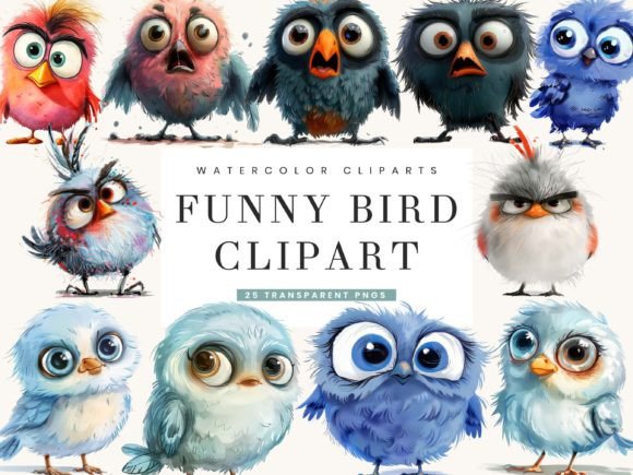 Download Watercolor Funny Bird Clipart Bundle - Art Collection