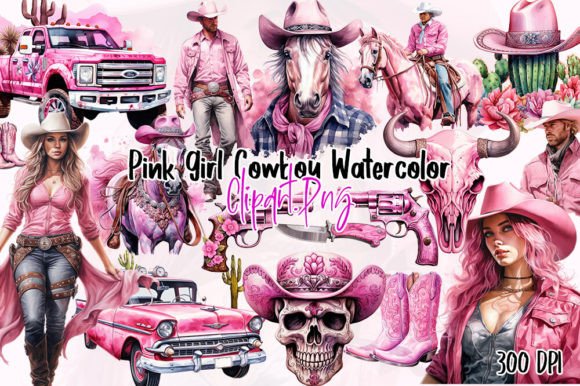 Download Pink Girl Cowboy Watercolor Clipart - Art Collection