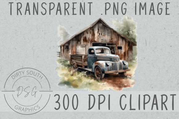 Download Watercolor Barn &amp; Old Truck Clip Art - Art Collection