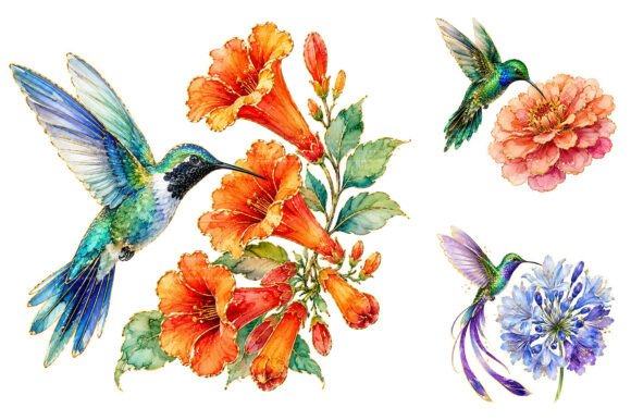 Download Watercolor Floral Hummingbird Clipart - Art Collection