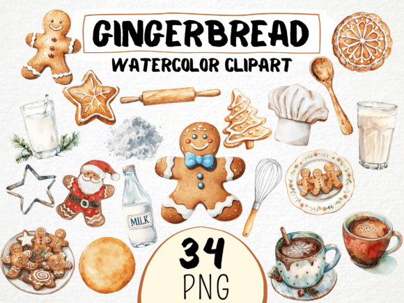 Download Watercolor Christmas Gingerbread Clipart - Art Collection