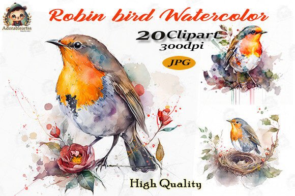 Download Robin Bird Watercolor Clipart Bundle Set - Art Collection