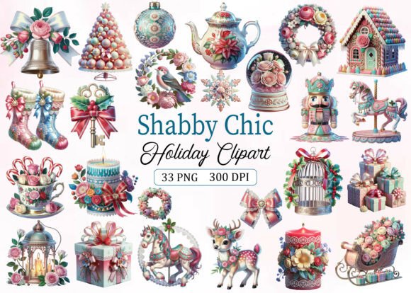 Download Shabby Chic Holiday Clipart Bundle - Art Collection