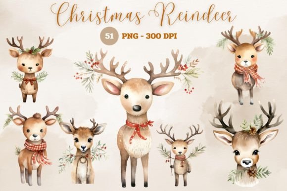 Download Christmas Watercolor Reindeer Clipart - Art Collection