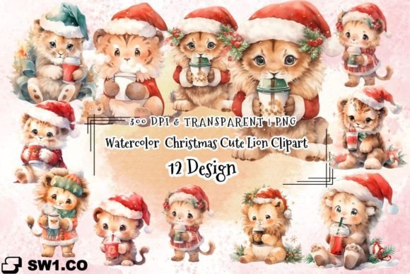 Download Watercolor Christmas Cute Lion Clipart - Art Collection