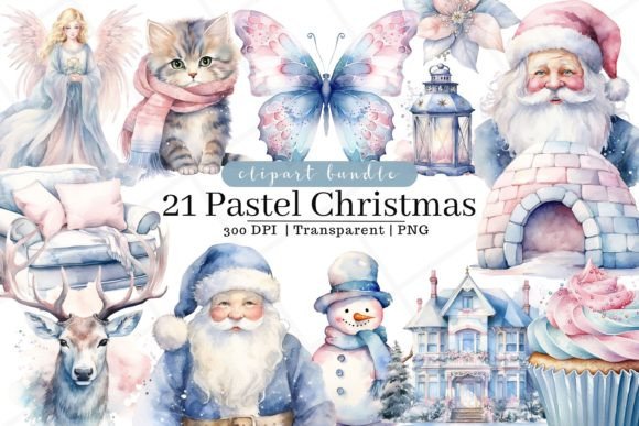Download Pastel Christmas Watercolor Clipart - Art Collection