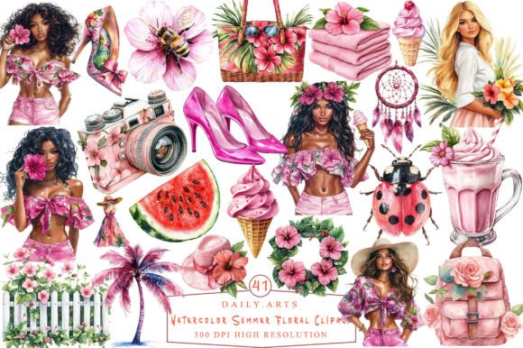 Download Watercolor Summer Floral Clipart - Summer Collection