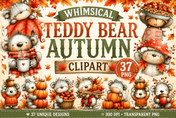 Download Whimsical Teddy Bear Autumn Clipart - Premium Resources