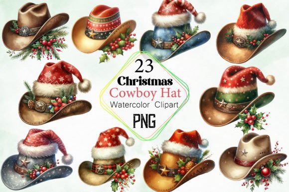 Download Watercolor Christmas Cowboy Hat Clipart - Art Collection
