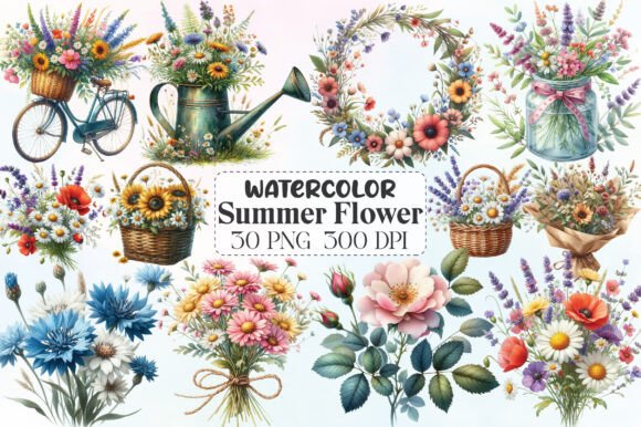 Download Watercolor Summer Flower Clipart - Summer Collection