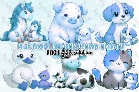 Download Blue Mom and Baby Farm Animal Clipart - Art Collection