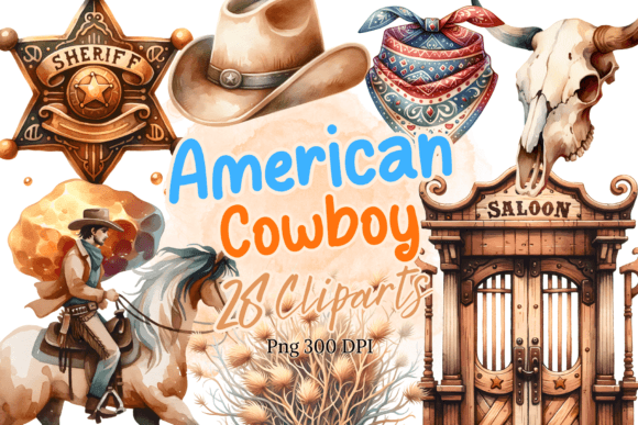 Download American Cowboy Watercolor Clipart - Art Collection