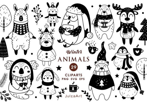 Download Black and White Winter Animals Clipart - Art Collection
