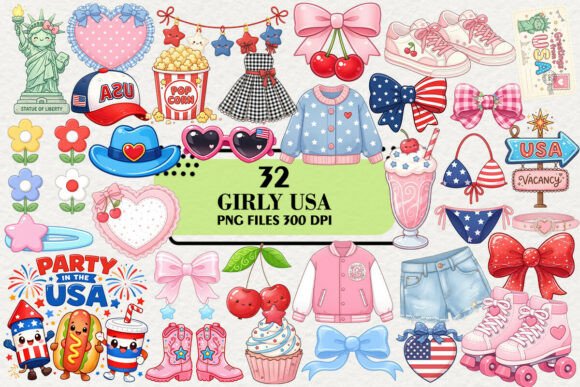 Download Kawaii Girly USA Vacation Clipart Bundle - Art Collection