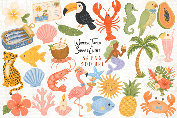 Download Whimsical Tropical Summer Clipart PNG - Summer Collection
