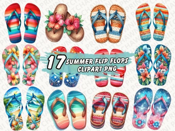 Download Retro Summer Flip Flops Clipart PNG - Summer Collection