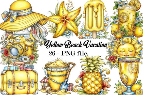 Download Yellow Beach Vacation Clipart Bundle - Art Collection