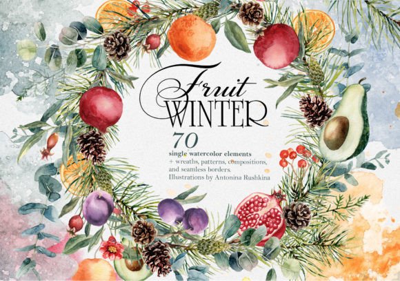 Download Watercolor Winter Clipart with Fruit - Art Collection