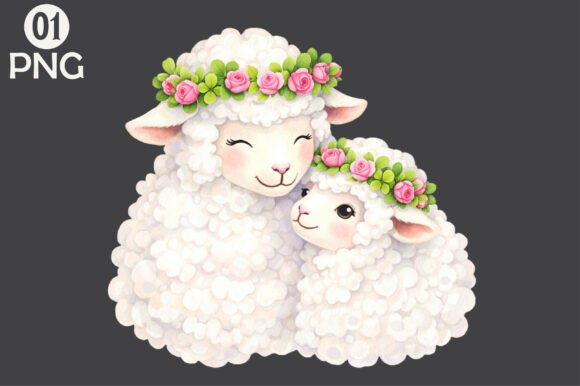 Download Cute Lamb Mother Baby PNG Clipart - Art Collection