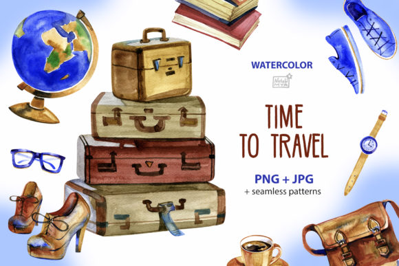 Download Time to Travel - Watercolor Cliparts - Art Collection