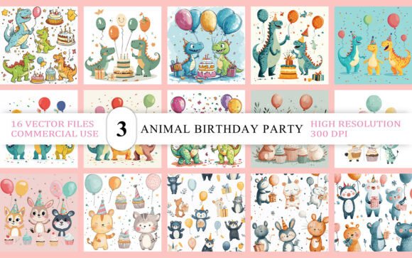 Download Dinosaur &amp; Animal Birthday Party - Art Collection