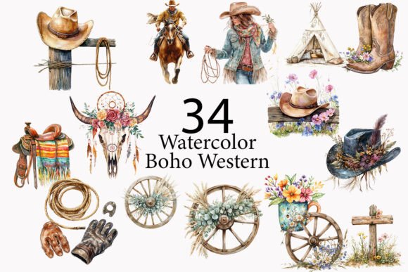 Download Boho Western Watercolor Clipart - Art Collection