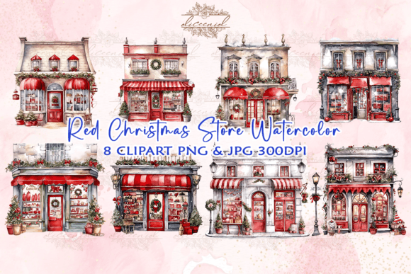 Download Red Christmas Store Watercolor Clipart - Art Collection