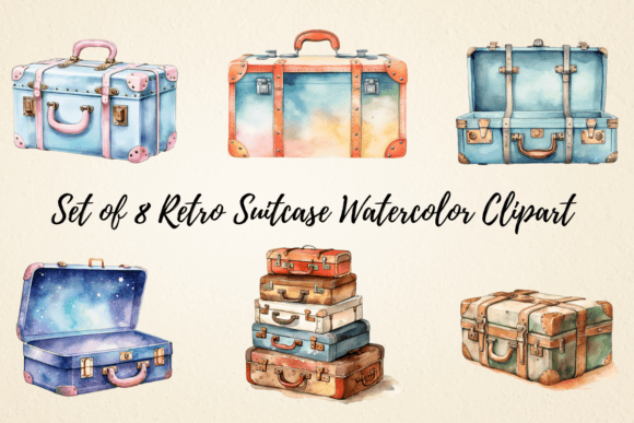 Download Retro Suitcase Watercolor Clipart - Art Collection