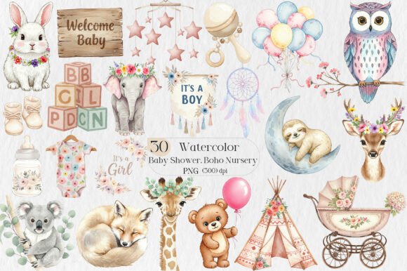 Download Baby Shower Clipart,Boho Nursery Clipart - Art Collection