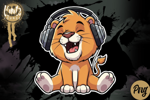 Download Cute Lion Listening to Music Cartoon - Art Collection